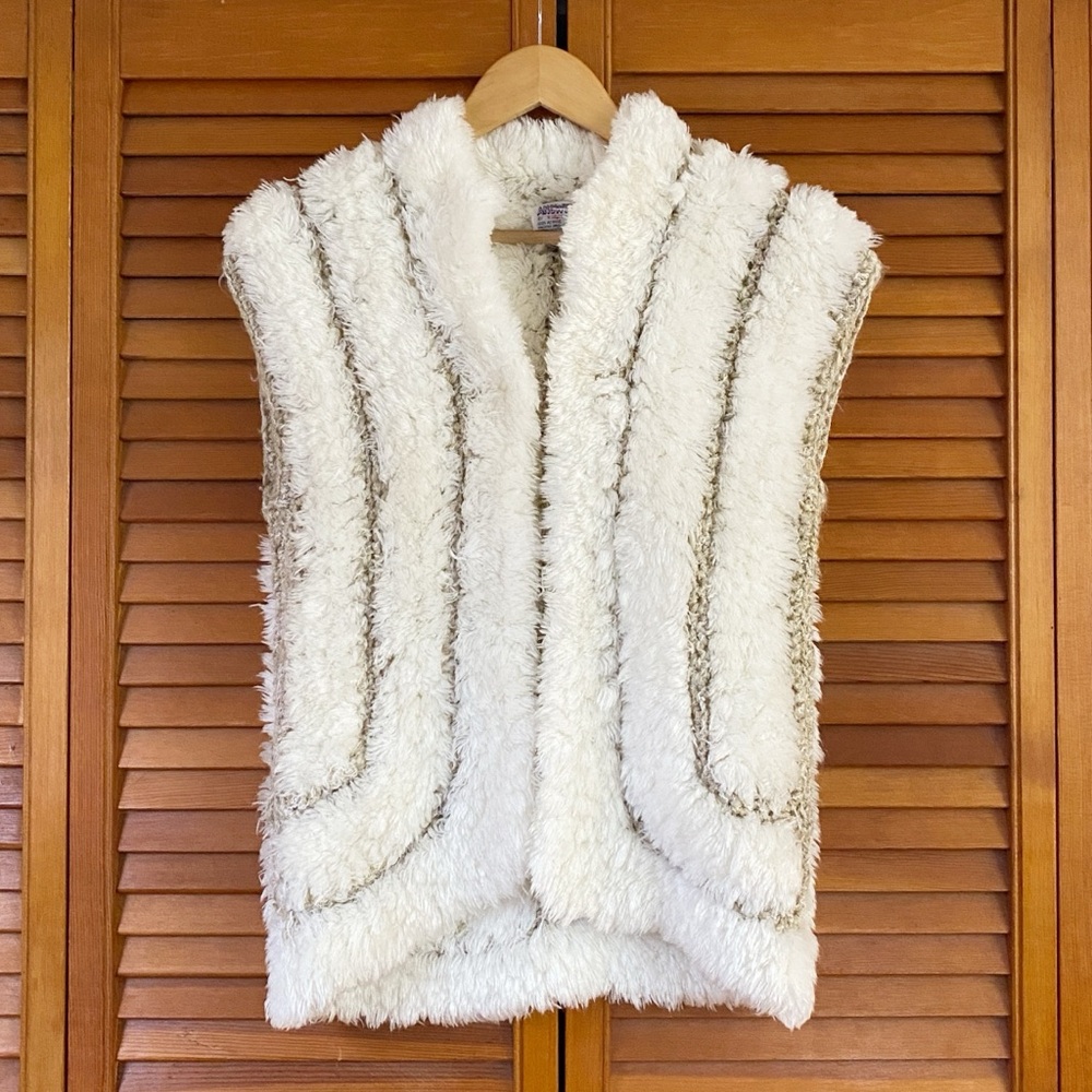 Vintage Answers By Riddles Vest Women's Size Small 70's Faux Fur Knit Crochet